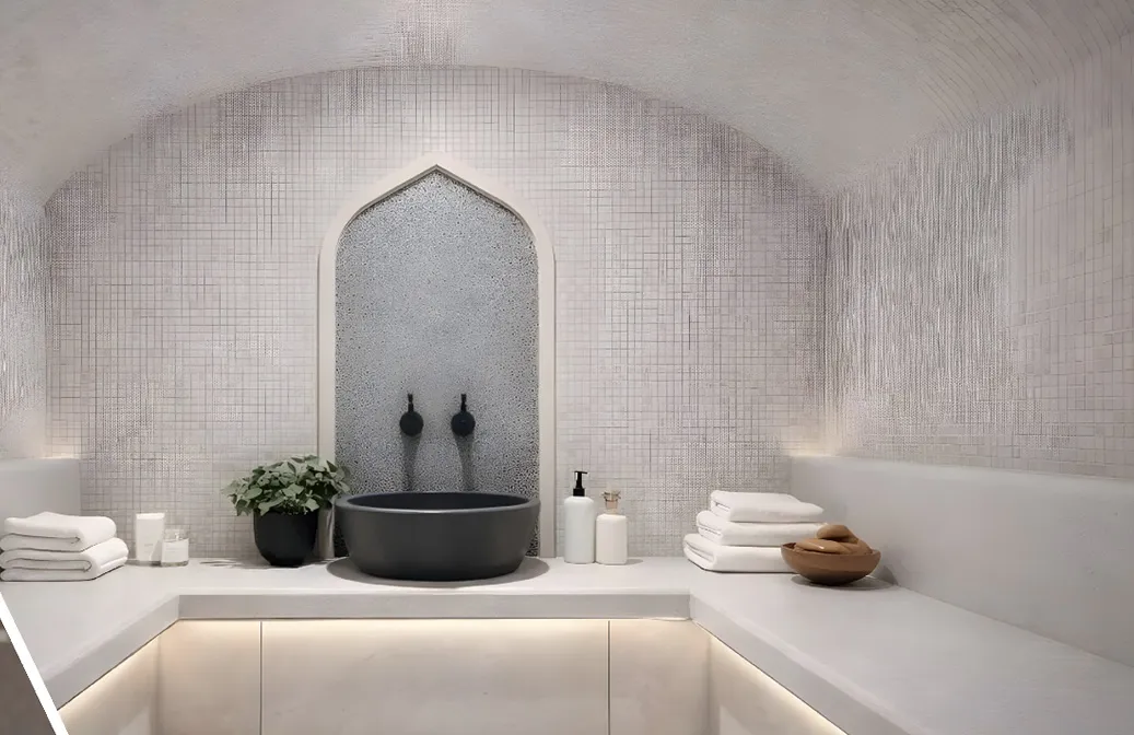 Interno di un bagno turco in mosaico chiaro