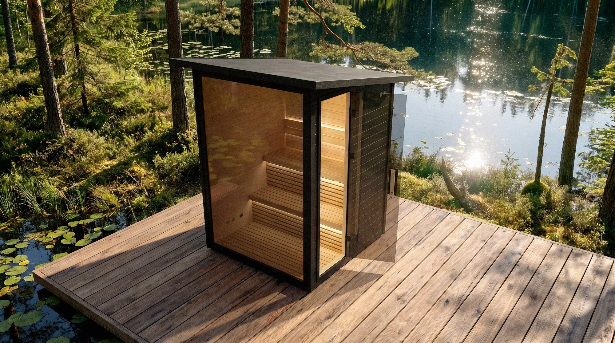 Sauna da esterno Hekla: interni, stufa e ambientazioni