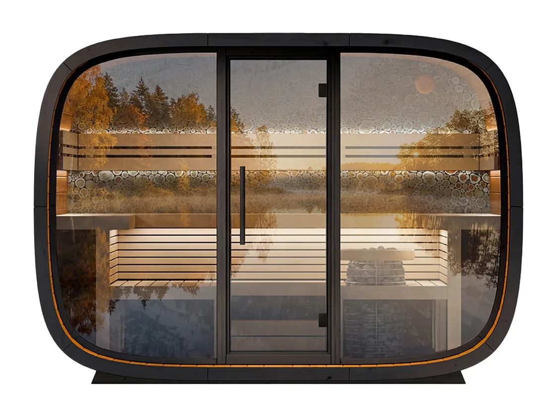 Sauna da esterno Leil Round Cube® Relax vista frontale