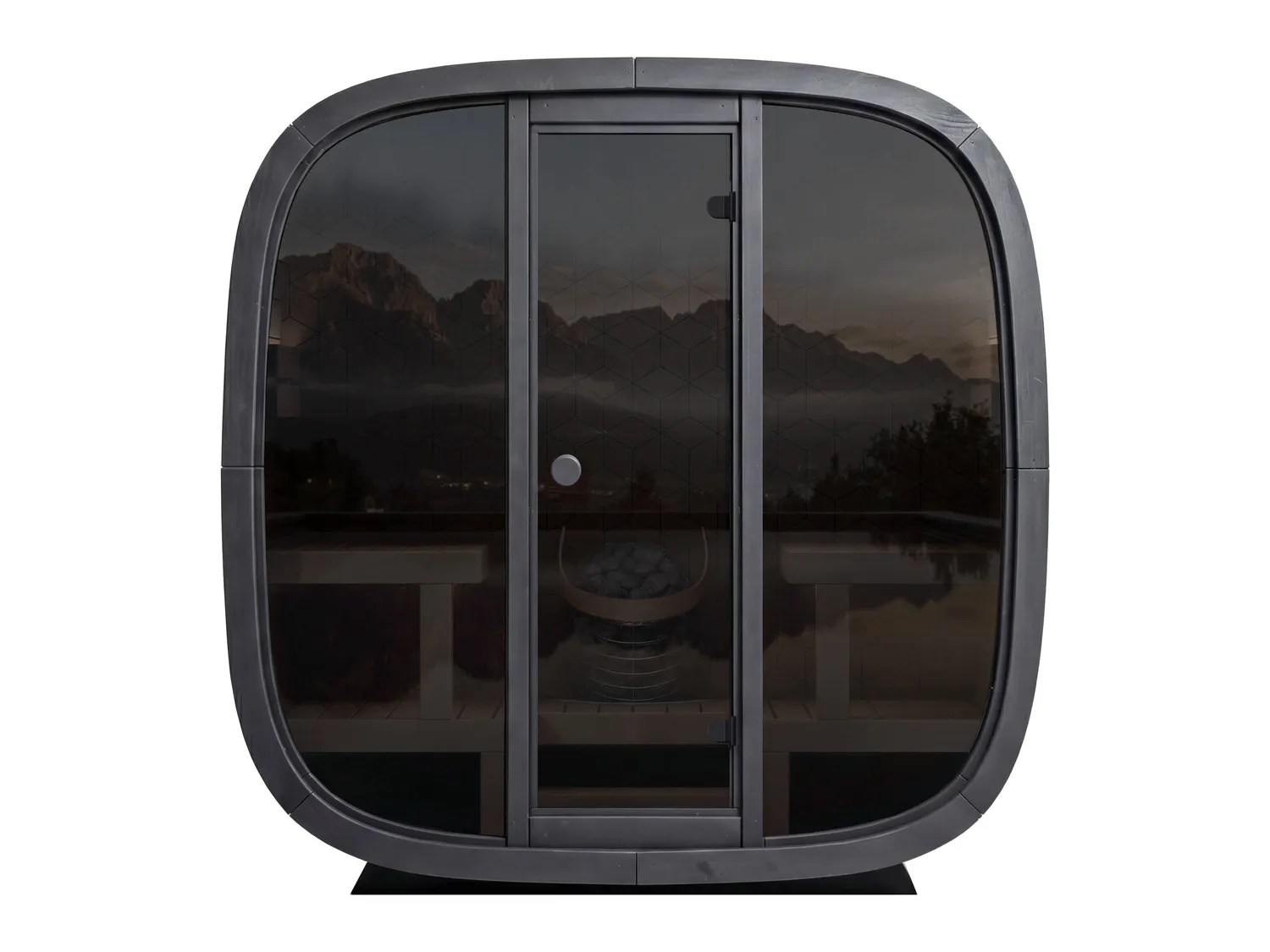 Sauna da esterno Leil Black Cube Premium vista frontale