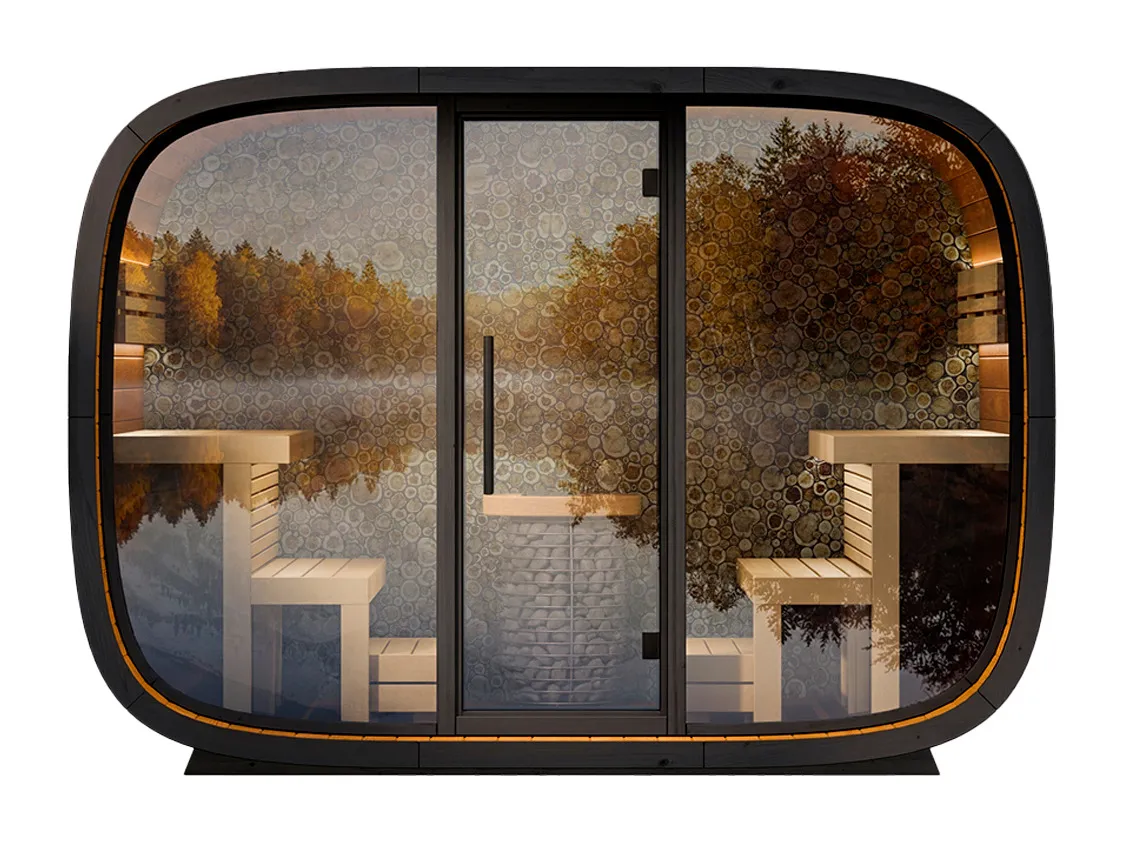 Sauna da esterno Leil Round Cube® Single vista frontale