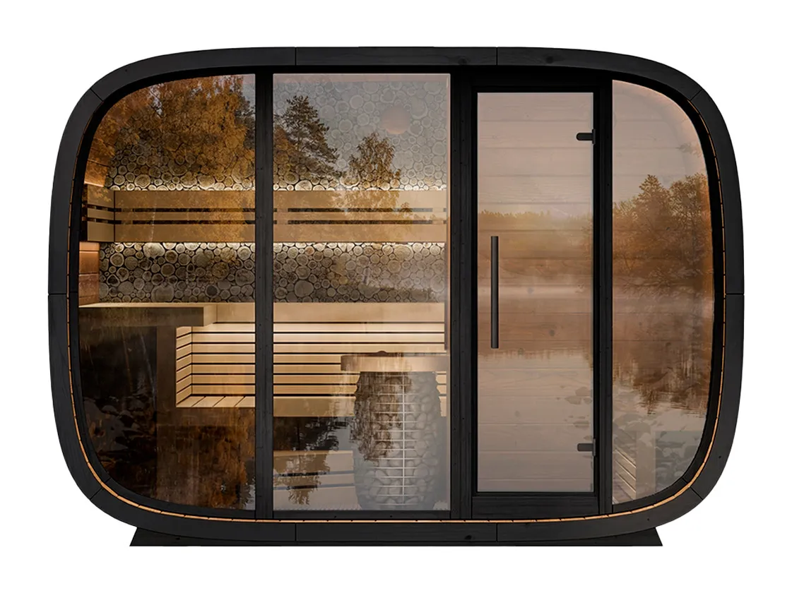 Sauna da esterno Leil Round Cube® Double vista frontale