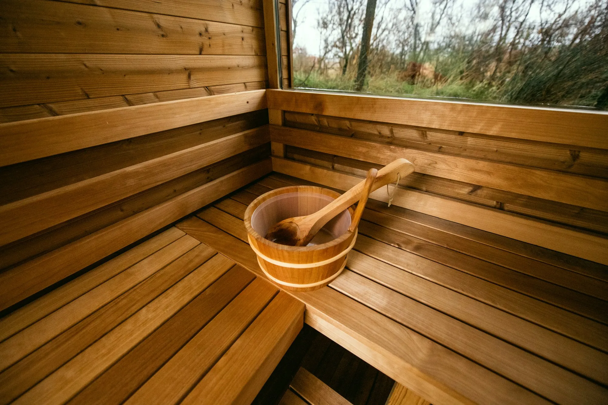 Sauna da esterno Hekla: interni, stufa e ambientazioni