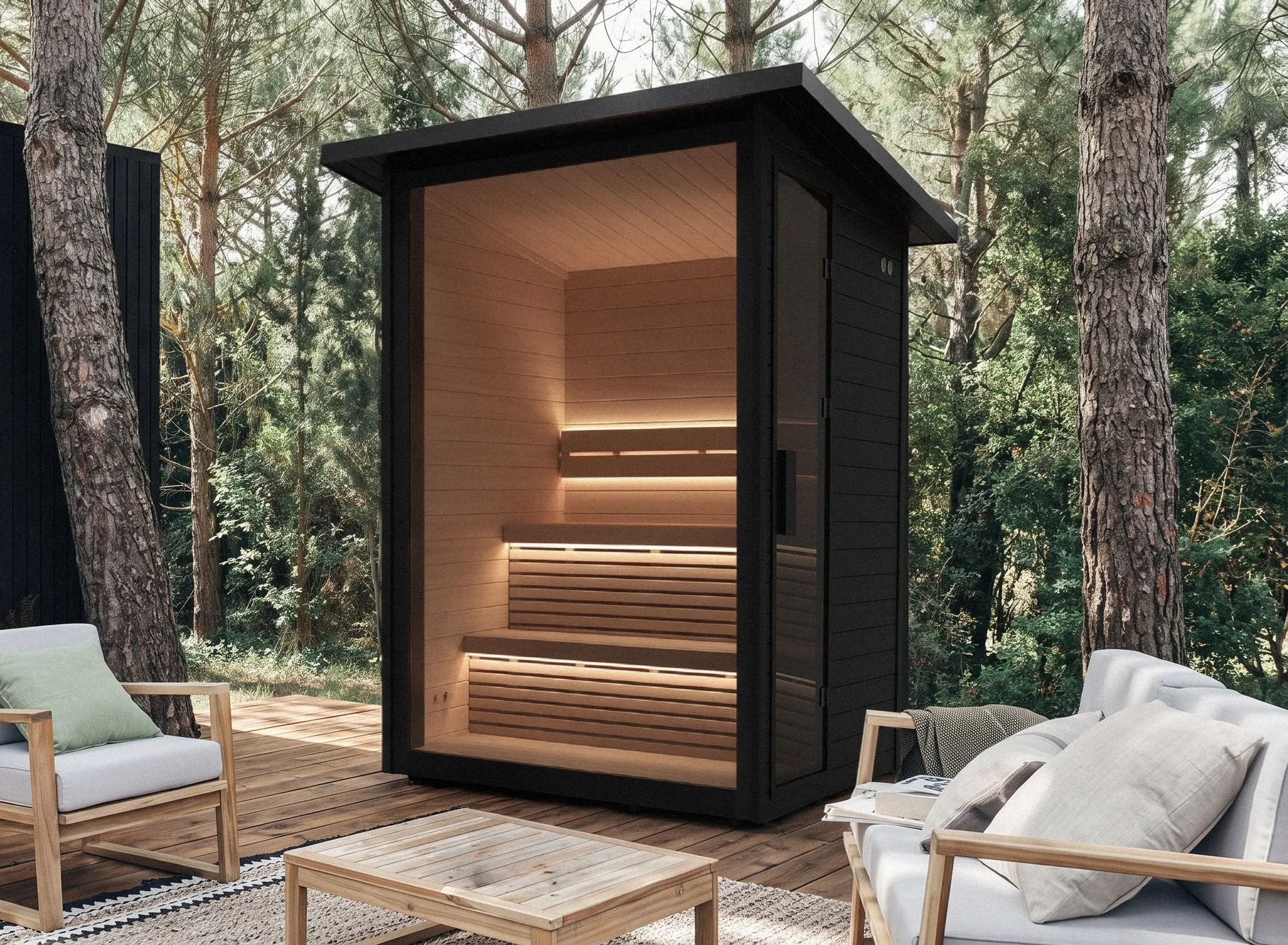 Sauna da esterno Hekla: interni, stufa e ambientazioni